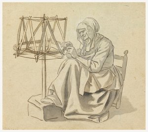 En gammel kvinde spinder af Claude Louis Desrais