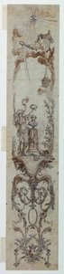Tegning, Design til malede paneler med Fortune og Jacques Necker, 1788-90 af Claude Louis Desrais