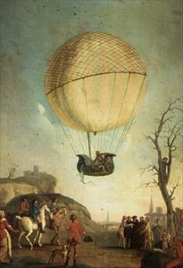 Robert stiger op igen ved Nesle efter den første flyvning i en brintballon af Claude Louis Desrais
