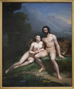 Adam og Eva. Maleri af Claude Marie Dubufe (1790-1864), Olie på lærred
