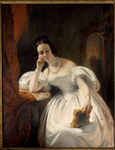 Ung pige i spejlet. Maleri af Claude Marie Dubufe (1790-1864)