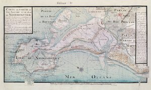 Atlas 131 H.fol 71 Kort over en del af Bas-Poitou og Ile de Noirmoutier, 1703 (pen, blæk og wc på papir)
