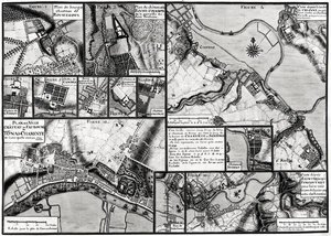 Fol.7 & 98 Kort over byerne og slottene langs Charente-floden i 1714, fra Recueil des Plans de Saintonge (pen & blæk og wc på papir)