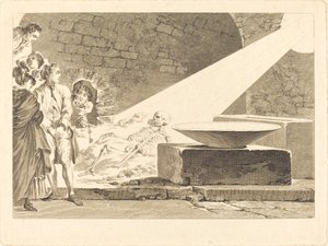 Fragonard og Bergeret med deres koner på besøg i en grav i Pompeji af Claude Mathieu Fessard after Jean Honoré Fragonard