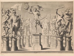Allegori til ære for House of Savoy med legendariske figurer på piedestaler af Claude Mellan
