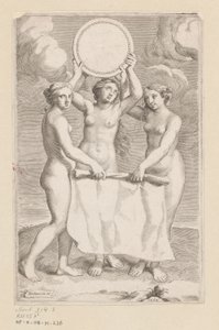 Tre Gracer med en medaljon Titelside for: Balthazar de Vias, Charitum libri tres, 1660 af Claude Mellan
