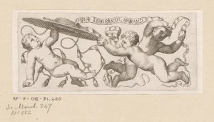 Tre putti med kardinalhat og bånd af Claude Mellan