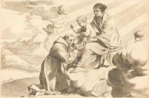 Sankt Frans tilbeder Kristusbarnet af Claude Mellan