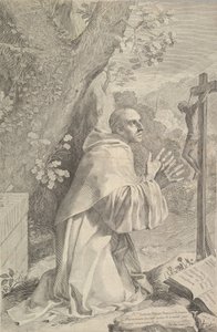 St. Bernard knæler foran et krucifiks, ca. 1655. af Claude Mellan