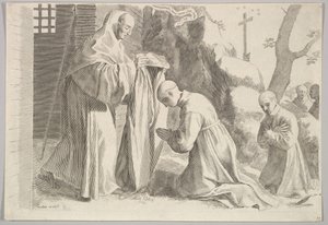St. Bernard modtager en munkevane. af Claude Mellan
