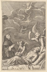St. Nicolas beder for en døende mand. af Claude Mellan