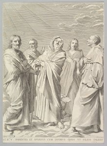 Sts. Anne, Joseph, Joachim, Bernard og John the Evangelist Jomfruslægtskab, 1648. af Claude Mellan