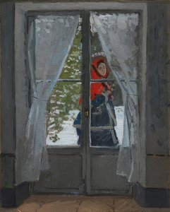 Det røde tørklæde (La capeline rouge). Omkring 1868-73 af Claude Monet
