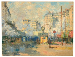 Ydre af Saint-Lazare station, sollyseffekt, 1877 af Claude Monet