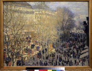 ""Le boulevard des Capucines"" Skare af forbipasserende og trafik i operakvarteret i Paris. Maleri af Claude Monet (1840-1926). Olie på lærred. impressionisme. 1873. Størrelse 61x80 cm Pushkin Museum, Moskva af Claude Monet
