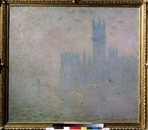 ""Måger, Themsen, Londons parlament"" (Måger. Themsen i London. The Houses of Parliament) Maleri af Claude Monet (1840-1926). 1903-1904 impressionisme. Størrelse 81 x 92 cm Moskva. Pushkin Museum of Fine Arts af Claude Monet