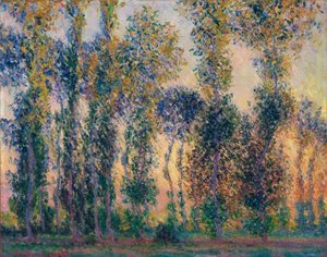 Popler i Giverny (Frankrig), solopgang. Maleri af Claude Monet (1840-1926), olie på lærred af Claude Monet