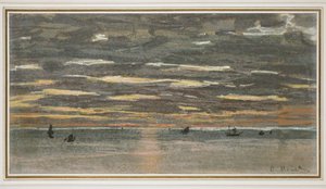 Solnedgang til søs, 1865-1870 (pastel på brunfarvet papir) af Claude Monet