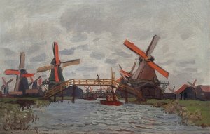 Vindmøller i Westzijderveld nær Zaandam. 1871 af Claude Monet