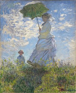 Kvinde med parasol - Madame Monet og hendes søn af Claude Monet