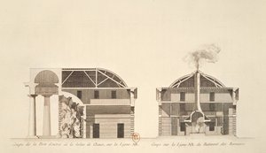 Tværsnit af indgangen til saltværket i den ideelle by Chaux, ca. 1801