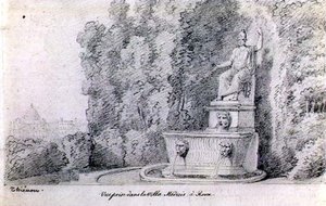 Udsigt over et springvand i Villa Medicis have, Rom, ca. 1815-20 (blyant på papir)