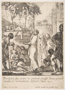Helbredelse af lamme Jesus Kristus beviser ved at helbrede en lamme, at han har magten til at... af Claude Vignon