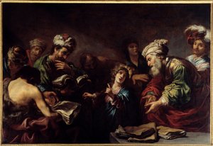 Jesus blandt lægerne. Maleri af Claude Vignon (1593-1670)