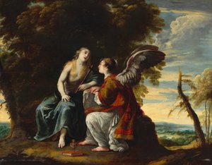 Maria Magdalene trøstet af en engel