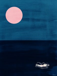 Midnight Swim Pink Moon – abstrakt kunsttryk med havmotiv af Claudia Spano'