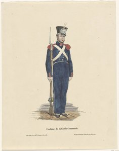 Belgisk bueskytte, 1830 Costume de la Garde Communale (titel på objekt) af Claudio Linati