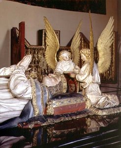 Detalje af billedet og to engle, fra graven af Filip den Dristige, hertugen af Bourgogne (1342-1404), af Jean de Marville (d.1389), Claus Sluter (d.1405/6) og Claus de Werve (ca. .1380-1439), bestilt til klostret Champmol af Claus and Marville Jean de Sluter