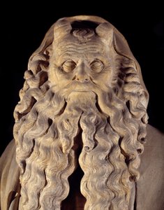 Flamsk gotisk kunst: profeten Moses. detalje af piedestalen med repræsentationer af Daniel, Zaccharia, Esajas, Moses, Jeremias og David af Claus Sluter (1350-1406), kendt som Moses