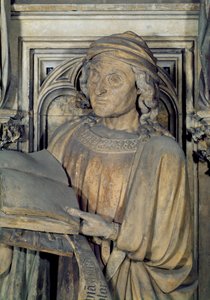 Jeremias, detalje af en af profetfigurerne fra den sekskantede piedestal af Moses Brønd, 1395-1404 sten