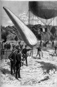 Militære aerostater: telefoniske oplevelser i etableringen af Meudon. Gravering af Claverie i "" Le Monde Illustré"" nr. 1331 af 30. september af Claverie