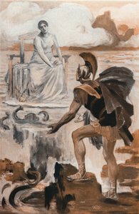 Achilles påkalder sin mor Thetis. Illustration af Clement Gontier (1876-1918) til Homeres "Iliaden" (Omero). Paris, Henri Laurens