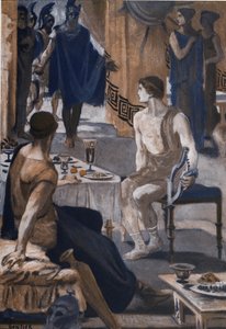 Achilleus modtager Agamemnons udsendinge. Illustration af Clement Gontier (1876-1918) til Homeres "Iliaden" (Omero). Paris, Henri Laurens