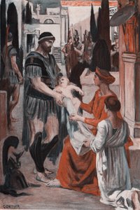 Hector og Andromaque farvel. Illustration af Clement Gontier (1876-1918) til Homeres "Iliaden" (Omero). Paris, Henri Laurens