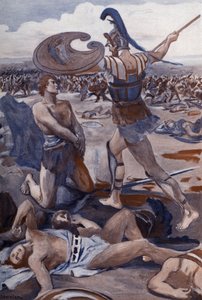 Patrocles død: Hector dræber Patrocles. Illustration af Clement Gontier (1876-1918) til Homeres "Iliaden" (Omero). Paris, Henri Laurens
