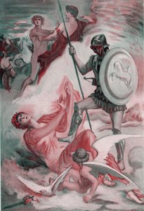 Venus blev såret af Diomedes forsøg på at redde sin søn Enee. Illustration af Clement Gontier (1876-1918) til Homeres "Iliaden" (Omero). Paris, Henri Laurens