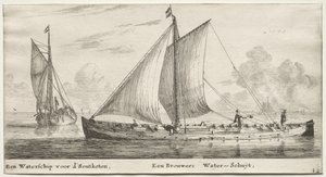 Forskellige skibe og udsigter over Amsterdam (Verscheÿde Schepen en Gesichten van Amstelredam), del II: Et vandskib på vej til Soutketen. Et Brewer