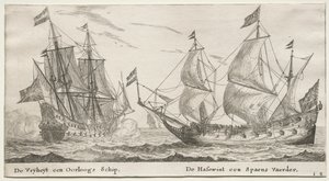 Forskellige skibe og udsigter over Amsterdam (Verscheÿde Schepen en Gesichten van Amstelredam), del II: Friheden, en krigsmand. Ulvehunden, et spansk fartøj