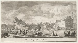 Forskellige skibe og udsigter over Amsterdam (Verscheÿde Schepen en Gesichten van Amstelredam), del II: Søsætning af et skib