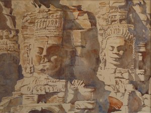 Bayon, Angkhor - Hvor mange ansigter, 2008 (akvarel) af Clive Wilson