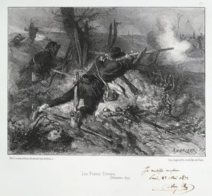 Fransk-preussisk krig 1870-1871: Franske riffelskytter. Fra en serie litografier af Clement August Andrieux om Gardes Nationales.