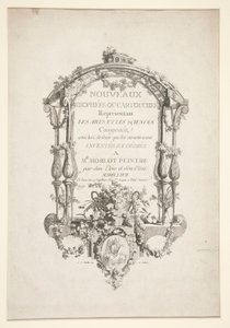 Titelside fra nye trofæer eller kartoucher, der repræsenterer kunst og videnskab af Clément Pierre Marillier