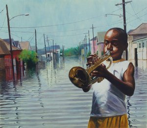 Boy With Horn, 2010 (olie om bord) af Colin Bootman