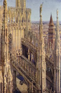En fløj af Duomo og St. Gottardo-tårnet, Milano
