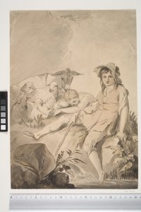 Pastoral scene med to børn og dyr