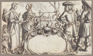 Allegory of Poverty and Wealth (pen og brunt blæk med grå lavering på lagenpapir) af Conrad Meyer